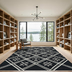Monochromatic Tribal Diamond Geometric Black Ivory Rug