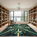 Geometric Starburst Teal Gold Medallion Rug