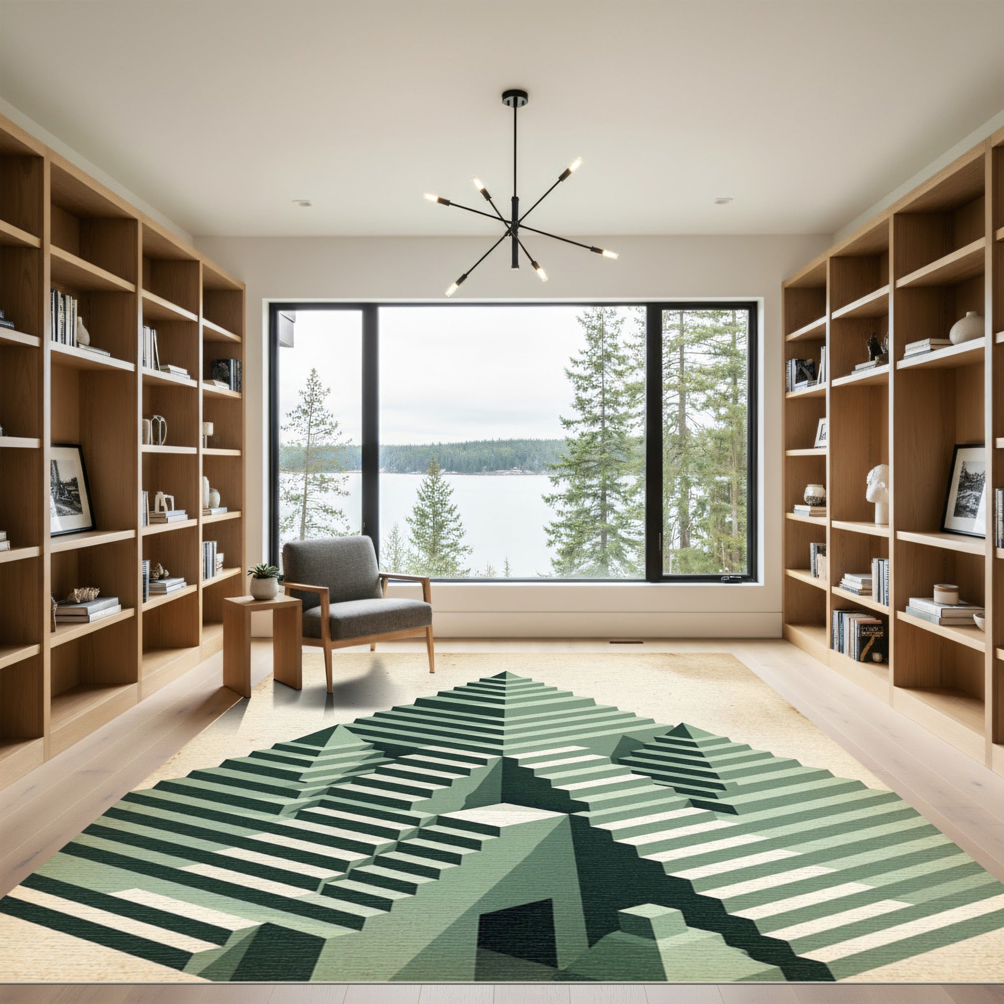 Sage Isometric Terraced Pyramid Sculpture Rug