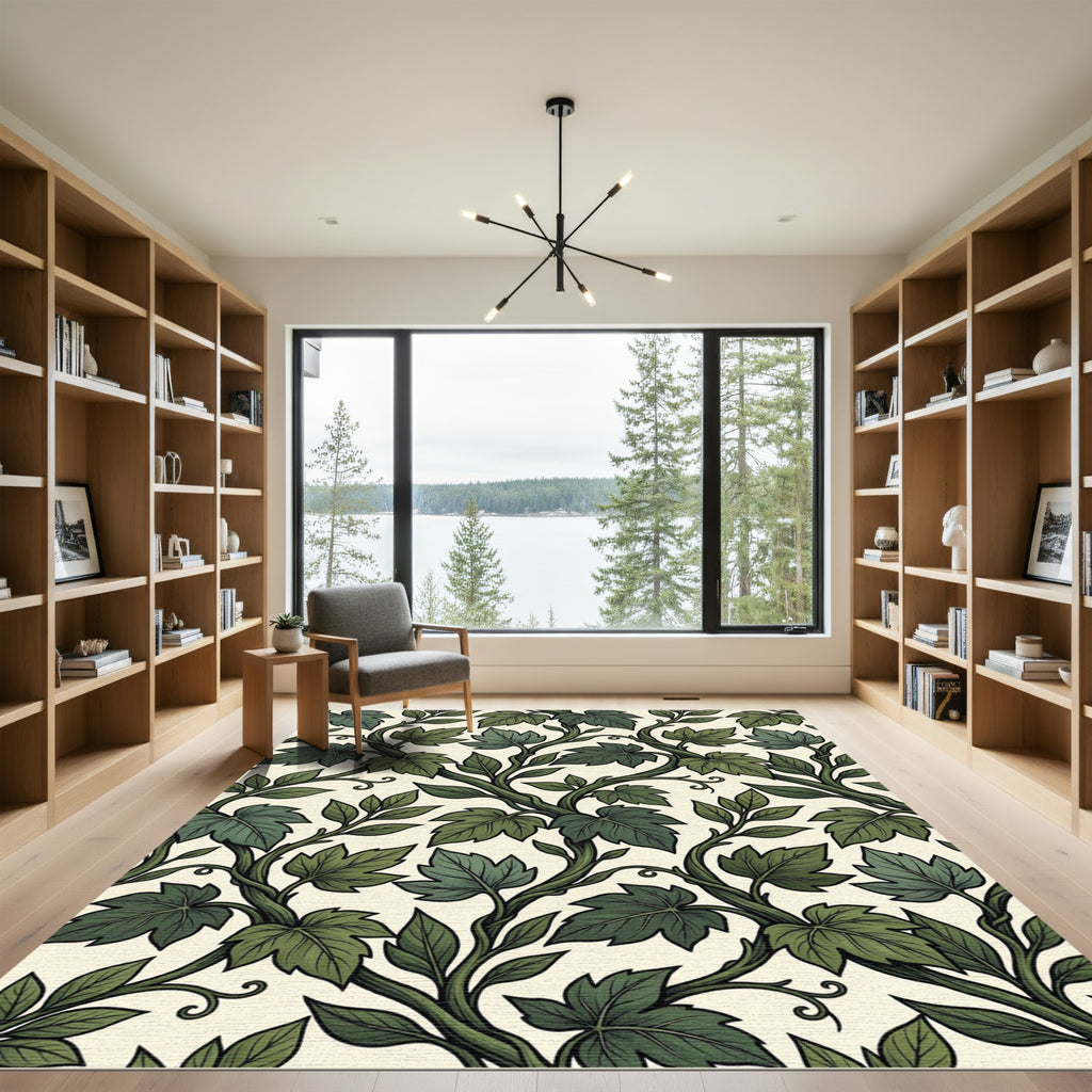Verdant Green Ivy Vine Floral Rug