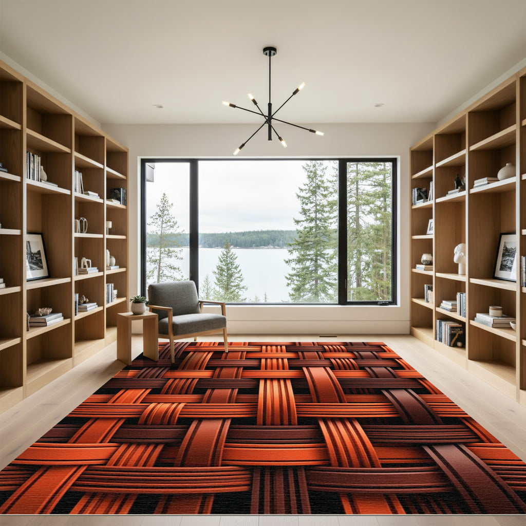 Woven Terracotta Stripe Texture Rug