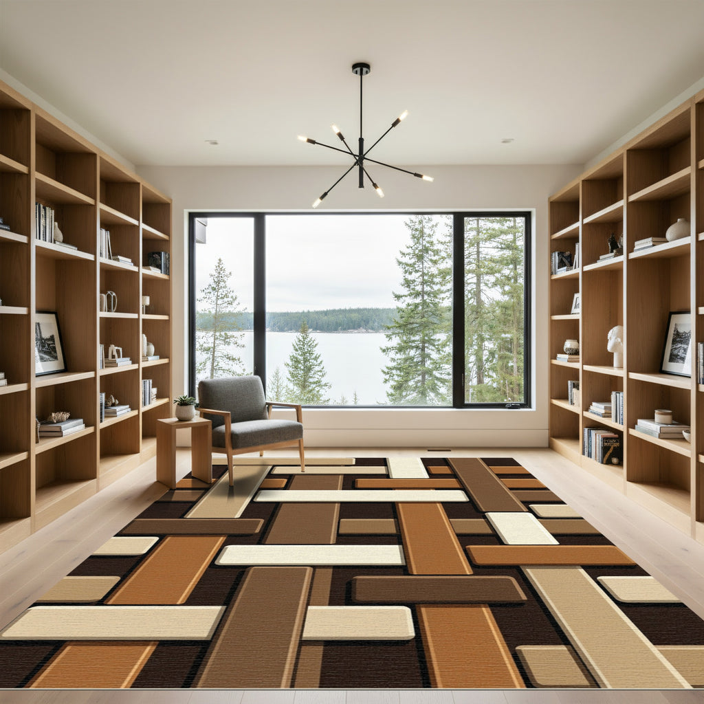 Earthy Tone Interlocking Rectangle Rug