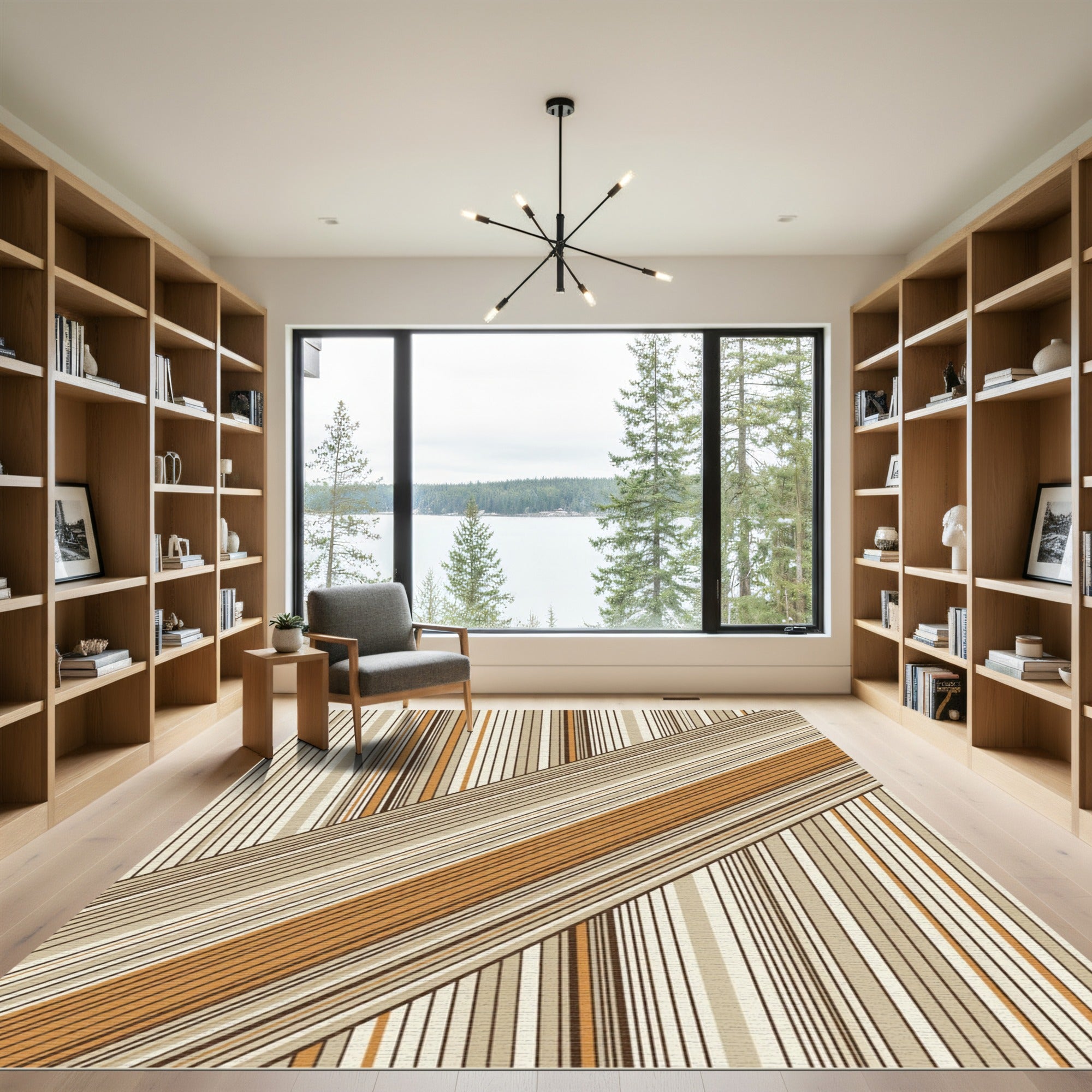Modern Earthy Tone Diagonal Striped Rug