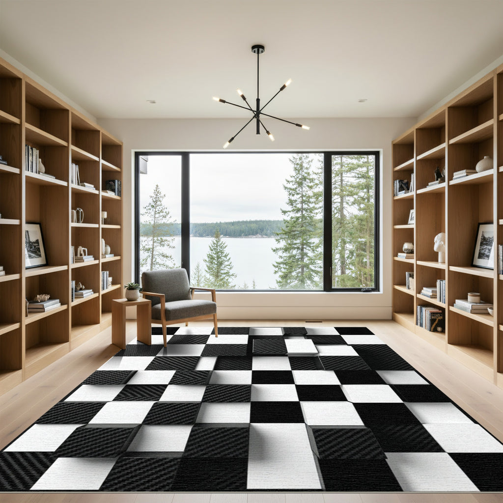 Black White Carbon Fiber Cubes Rug