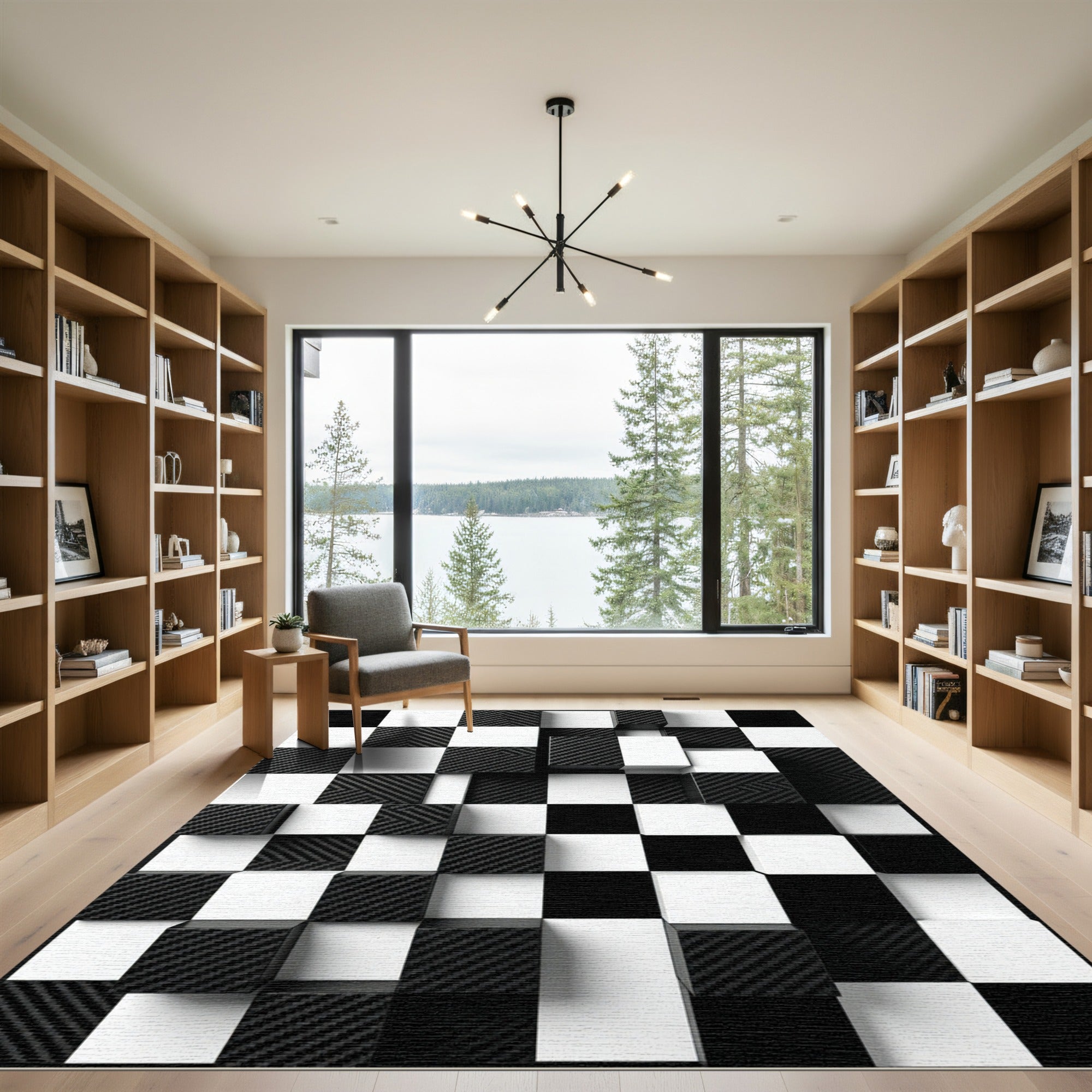 Black White Carbon Fiber Cubes Rug