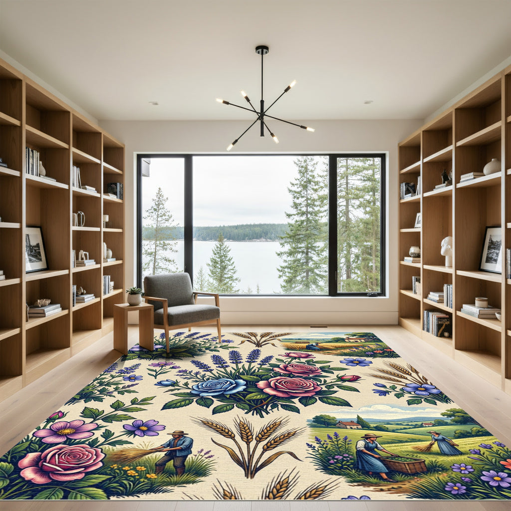 Pastoral Farm Life Floral Meadow Rug