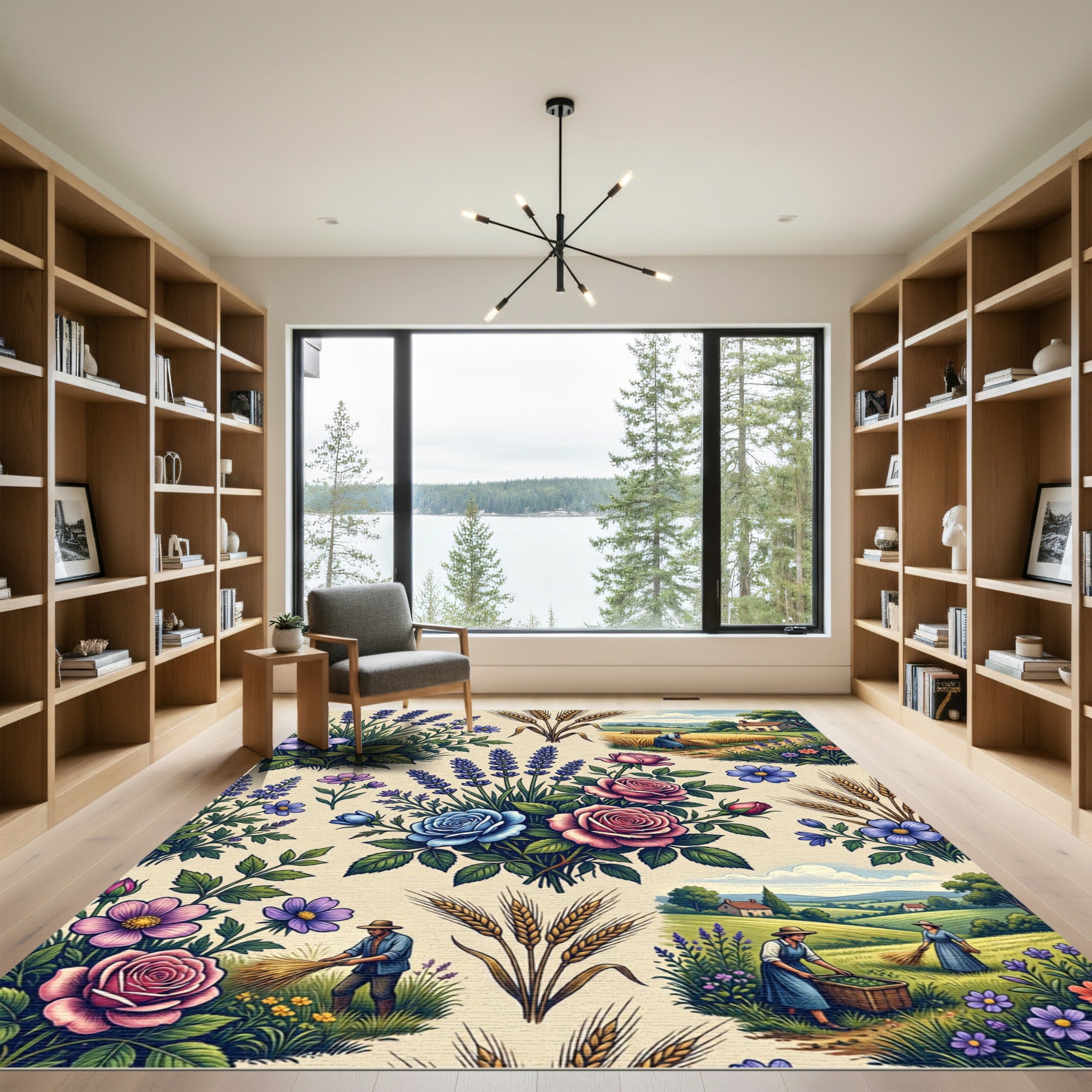 Pastoral Farm Life Floral Meadow Rug
