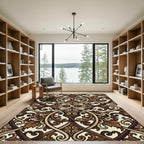Rich Brown Wood Carving Swirls Rug