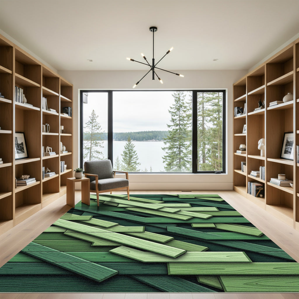 Sage Green Dimensional Wood Plank Rug