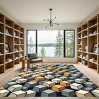 Geometric Cubes Ochre Gray Cream Rug