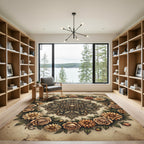 Vintage Golden Floral Medallion Wreath Rug