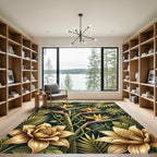 Lush Golden Tropical Bird of Paradise Rug