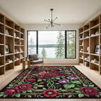Enchanting Crimson Rose and Morning Glory Rug