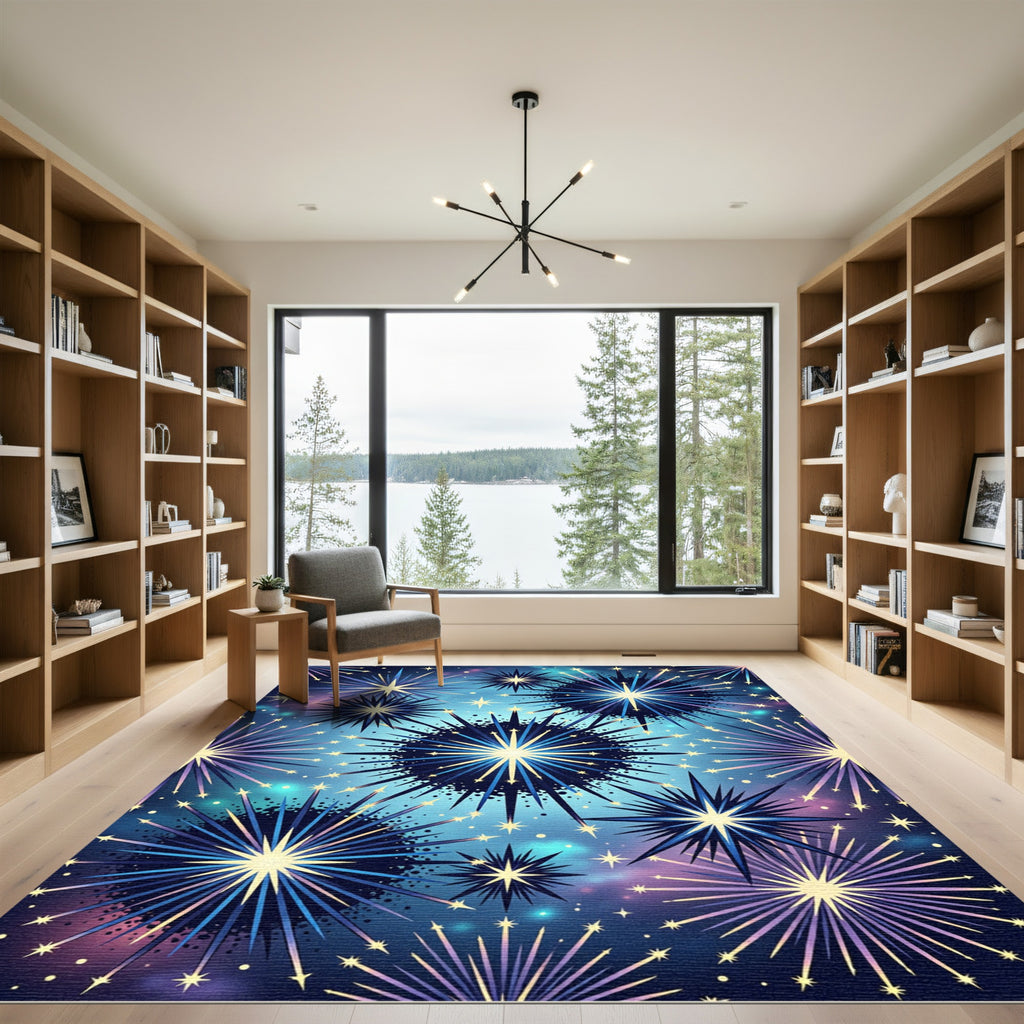 Cosmic Blue Starburst Explosion Rug