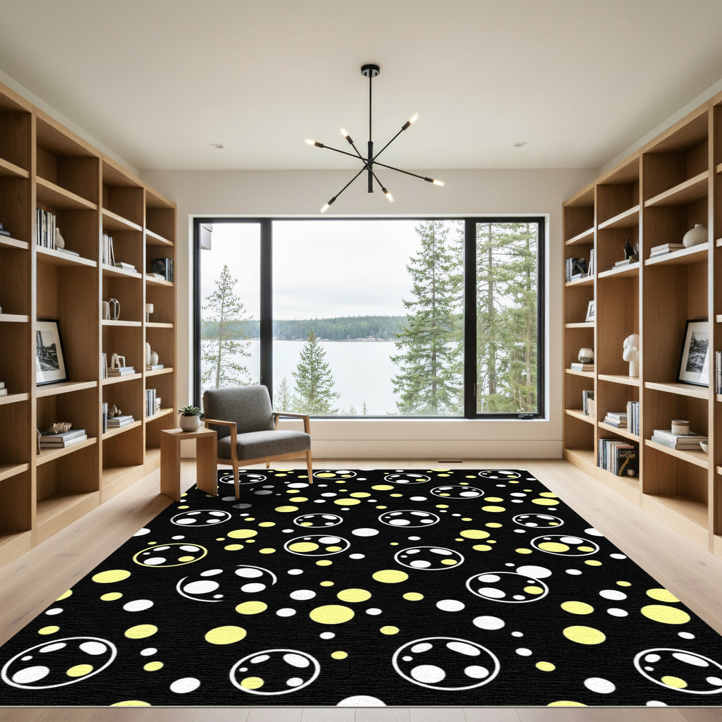 Whimsical Black Yellow Circle Spots Rug