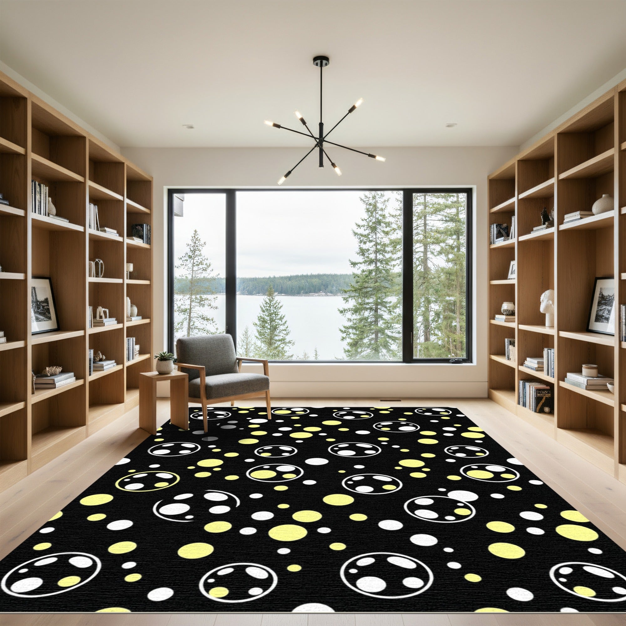 Whimsical Black Yellow Circle Spots Rug