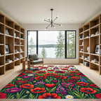 Vibrant Red Poppy Heart Garden Rug