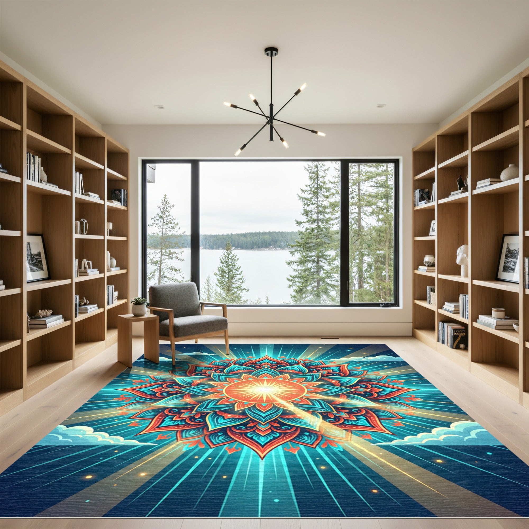 Radiant Sun Mandala Turquoise Coral Rug