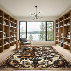 Rich Earthy Peony Floral Scroll Rug