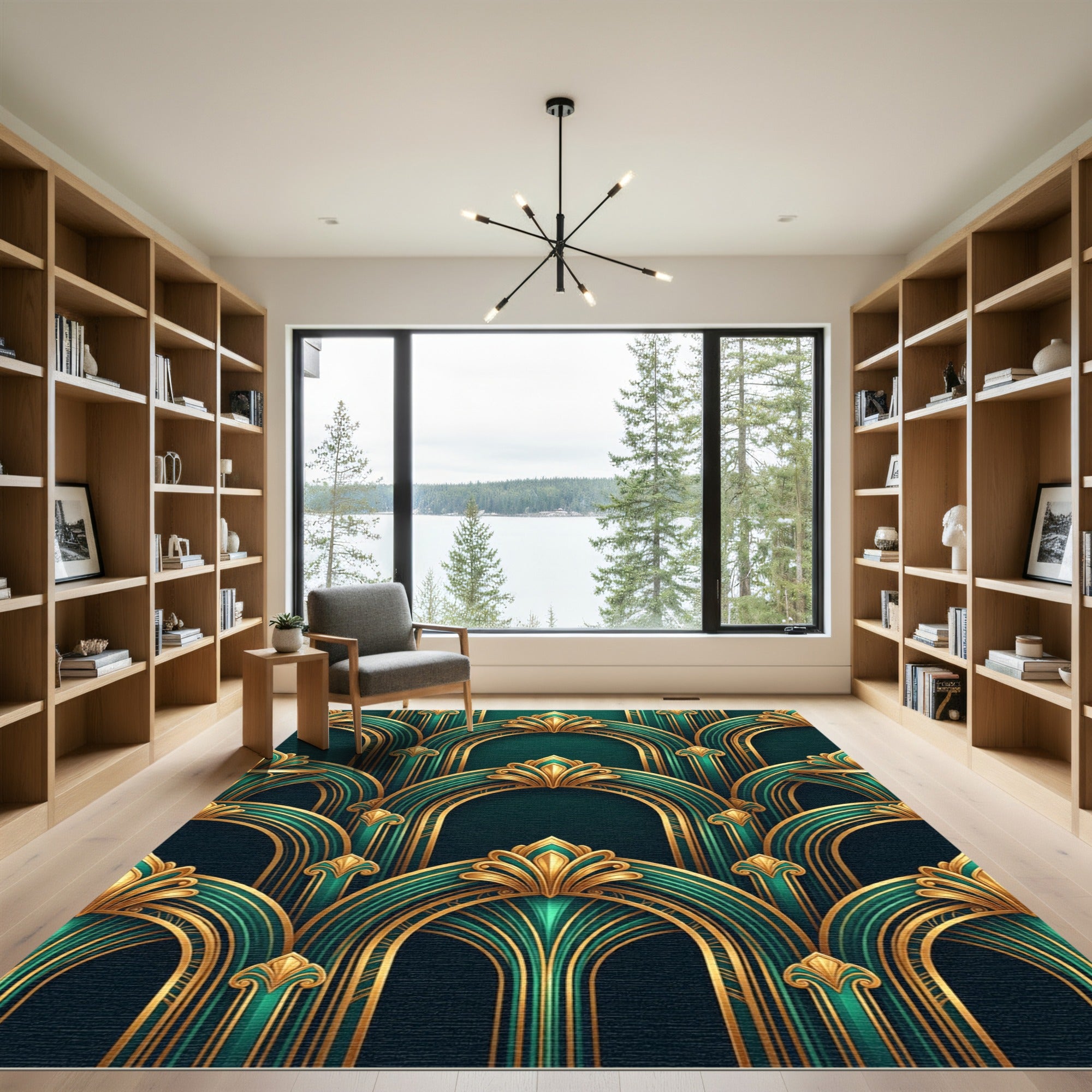 Emerald Jewel Art Deco Arched Gold Rug