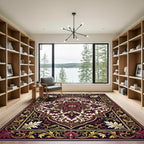 Crimson Floral Medallion Gold Filigree Rug