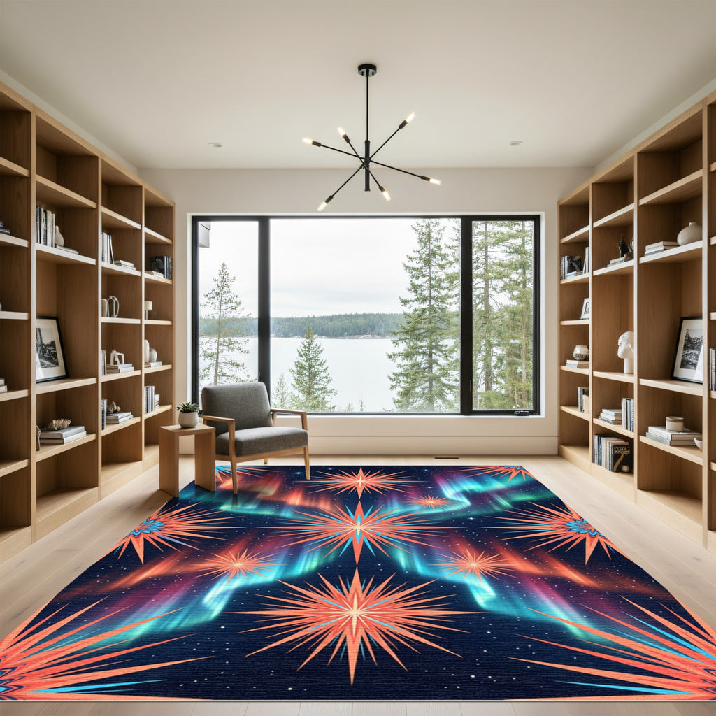 Celestial Aurora Starry Midnight Burst Rug