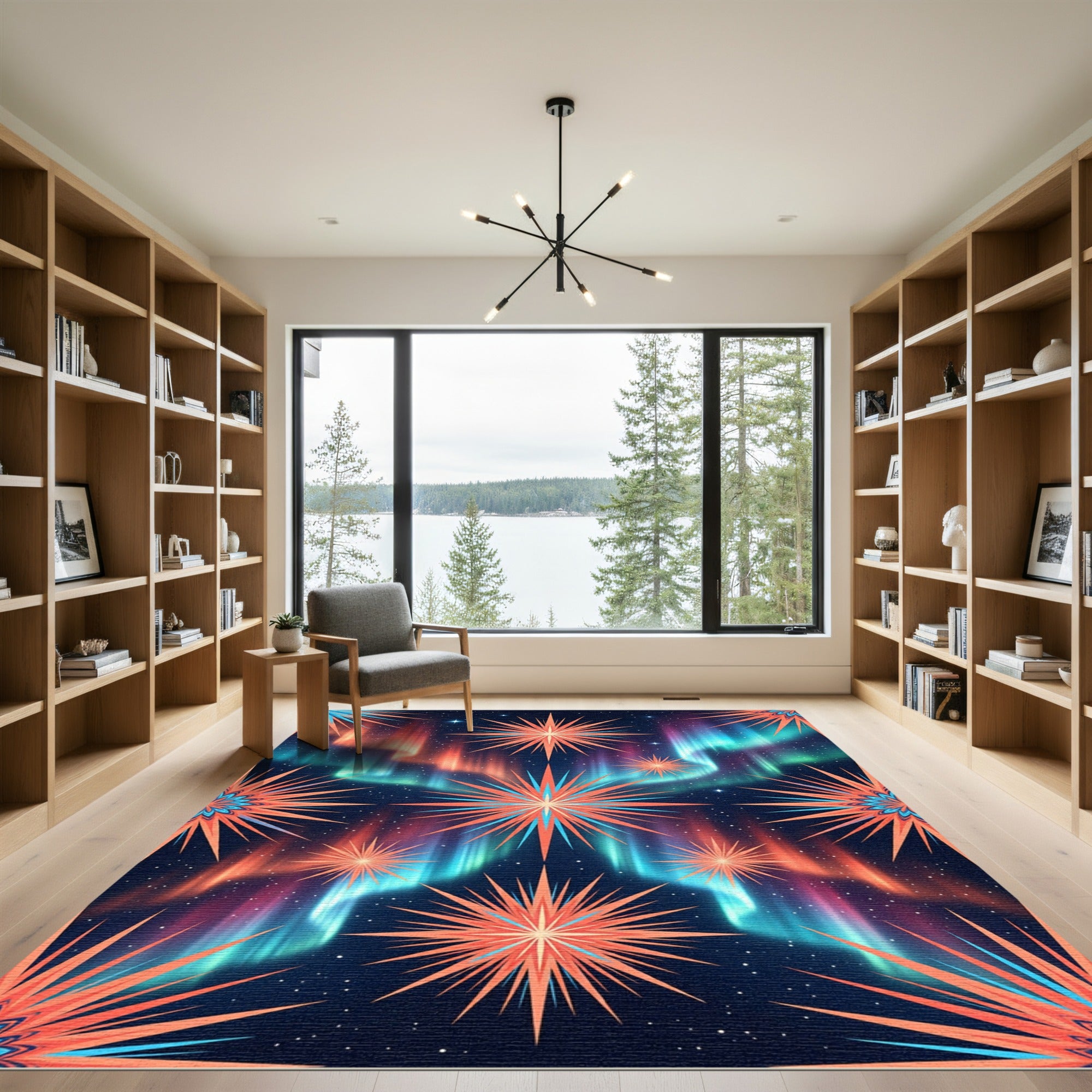 Celestial Aurora Starry Midnight Burst Rug
