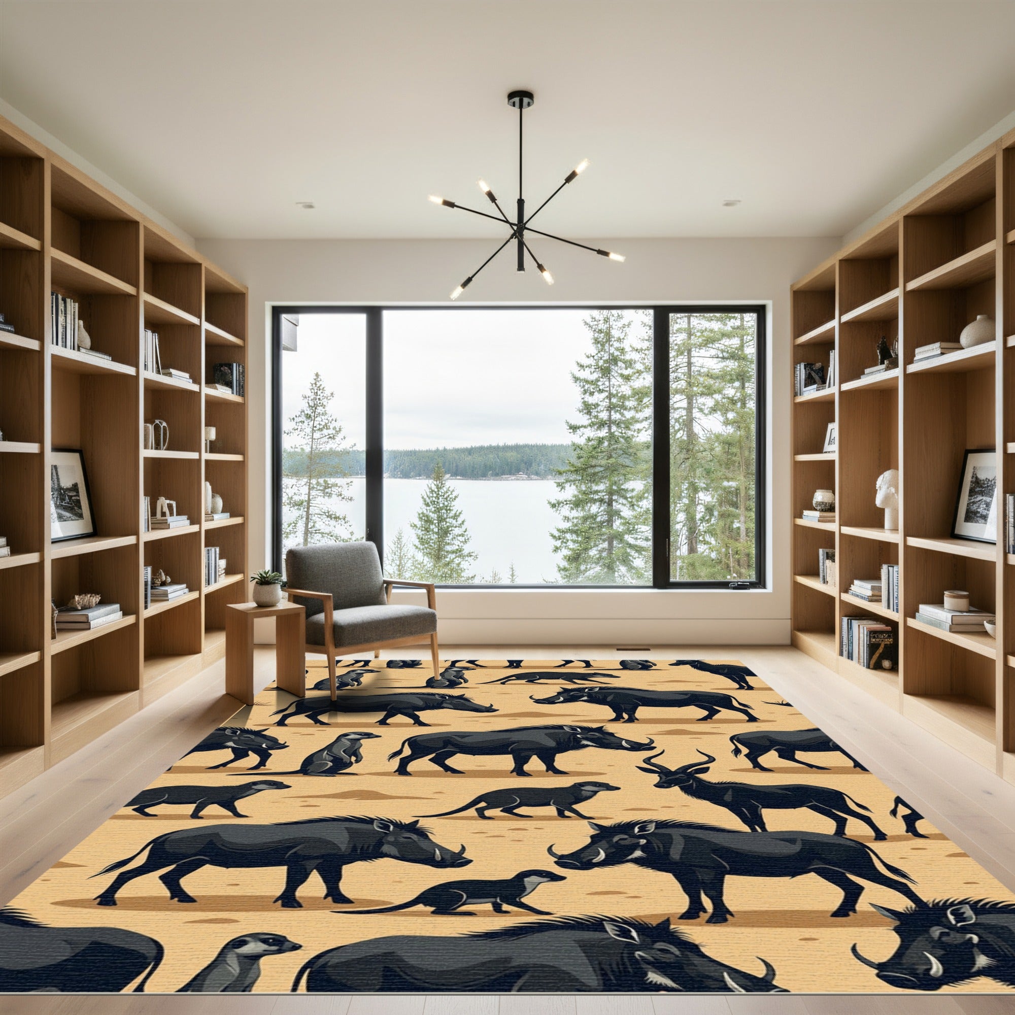 Safari Black Animal Silhouette Desert Scene Rug