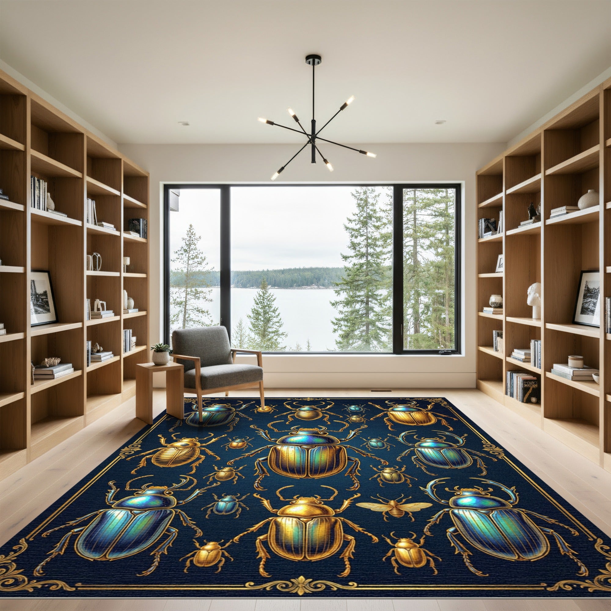 Golden Iridescent Beetle Entomology Art Rug