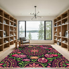 Vivid Pomegranates and Chrysanthemums Mandala Rug