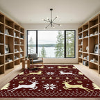 Winter Reindeer Snowflake Tree Stripes Rug