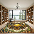 Golden Baroque Crest Floral Medallion Rug