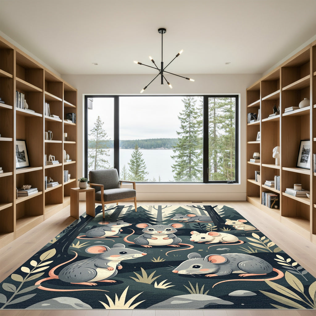 Whimsical Forest Mouse Illustration Woodland Art Rug