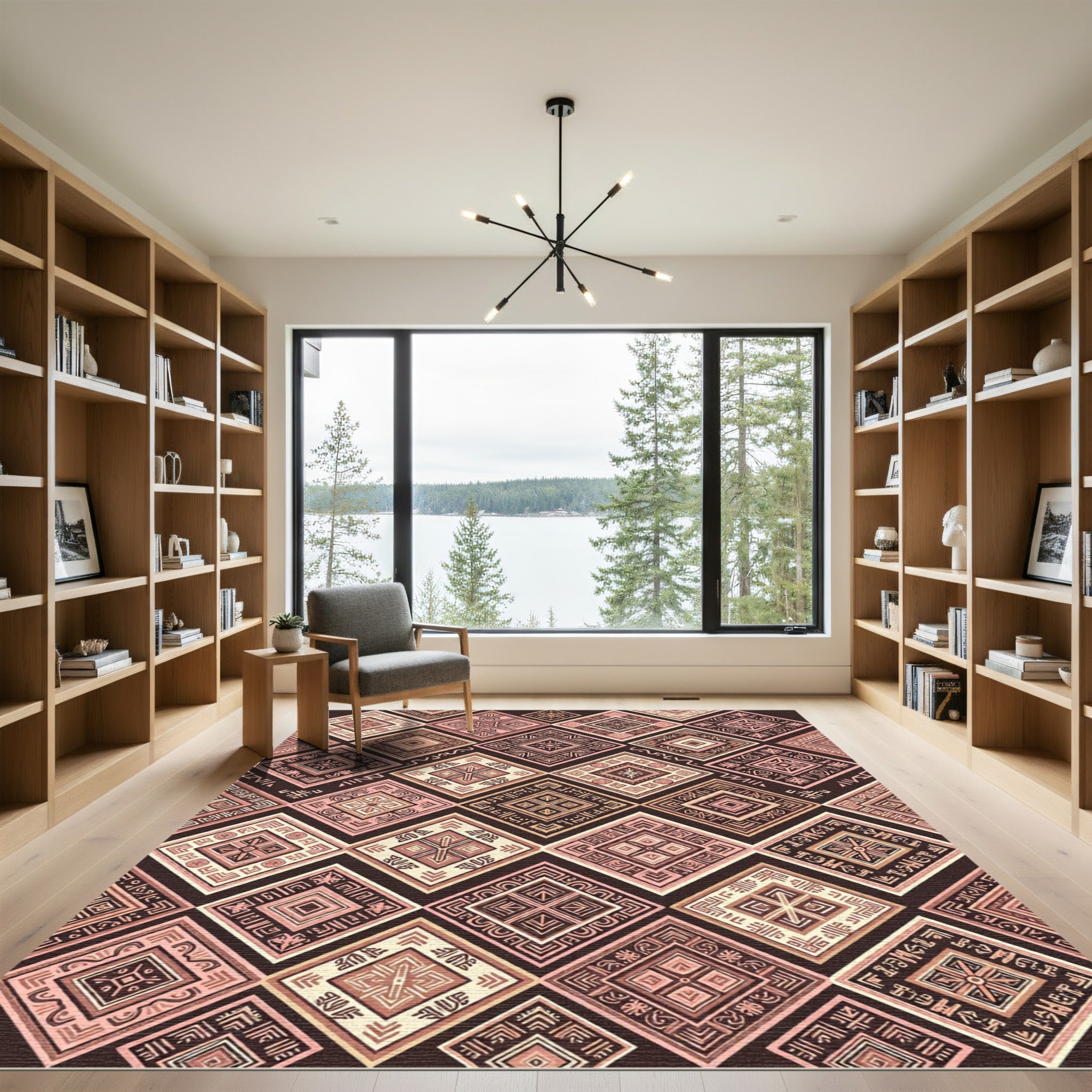 Pink Tan Diamond Tribal Ornament Rug