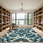 Teal Botanical Floral Burst Medallion Rug