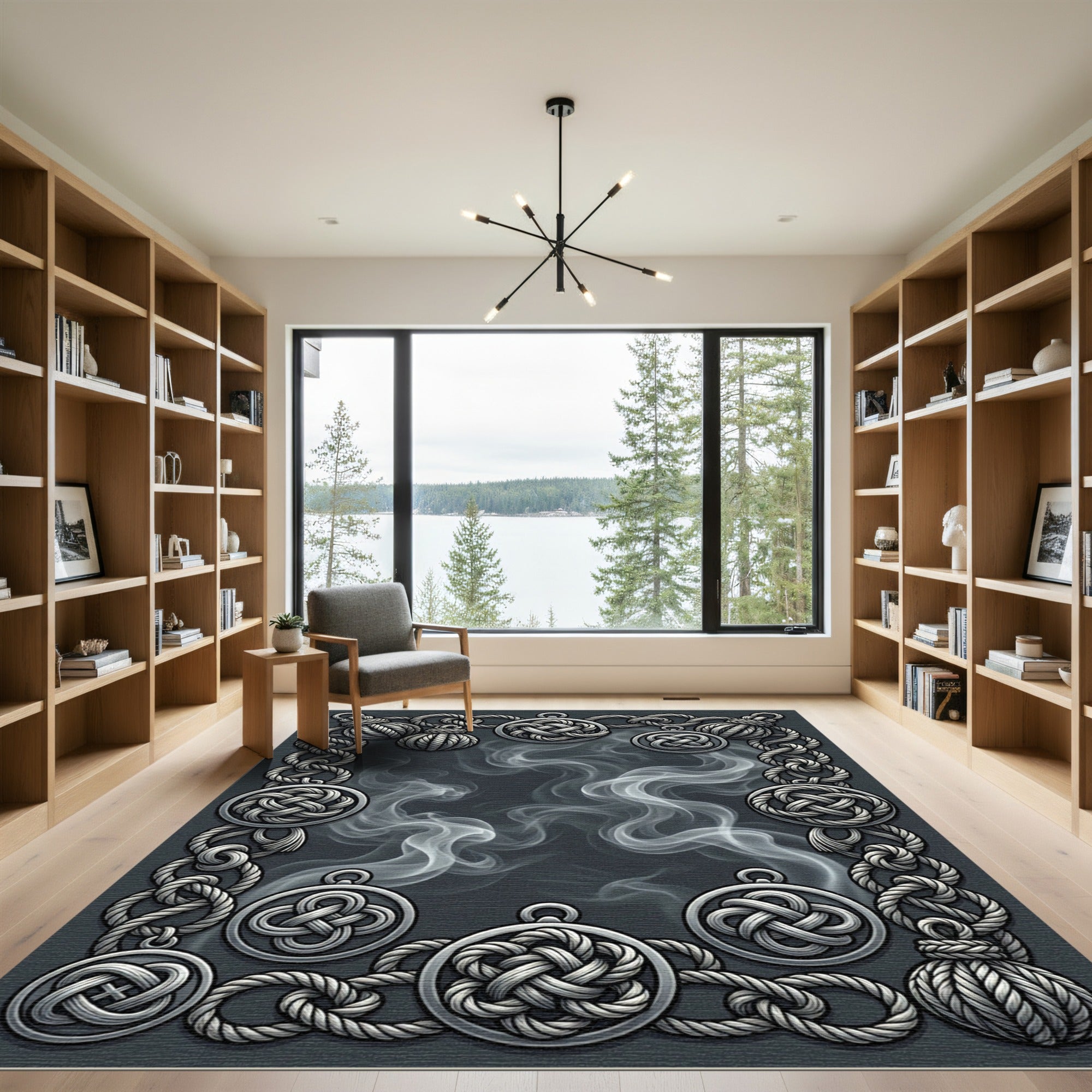 Silver Knotwork Smoke Border Rug