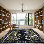 Black Botanical Trellis with Garden Flowers Rug
