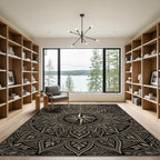 Gilded Compass Mandala Gold Black Art Rug