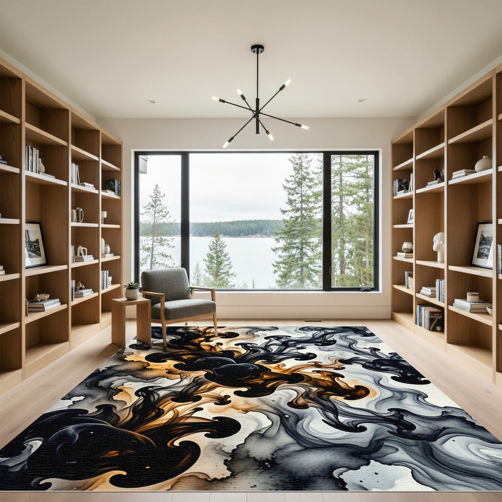 Black Amber Swirl Liquid Art Rug