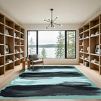 Modern Abstract Teal and Black Brushstroke Rug