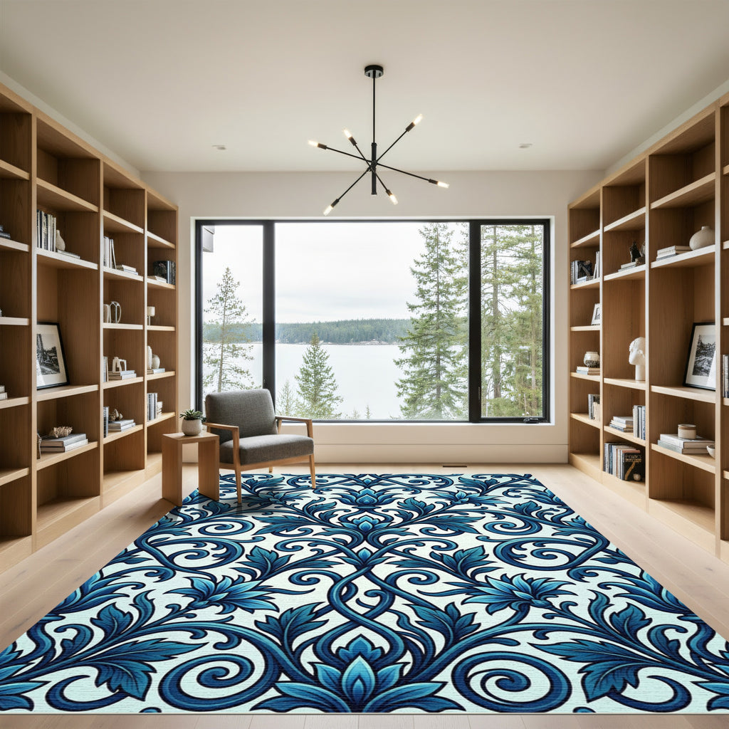 Deep Teal Floral Scrollwork Rug