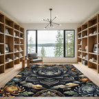 Black Lotus Phoenix Chinoiserie Floral Medallion Rug