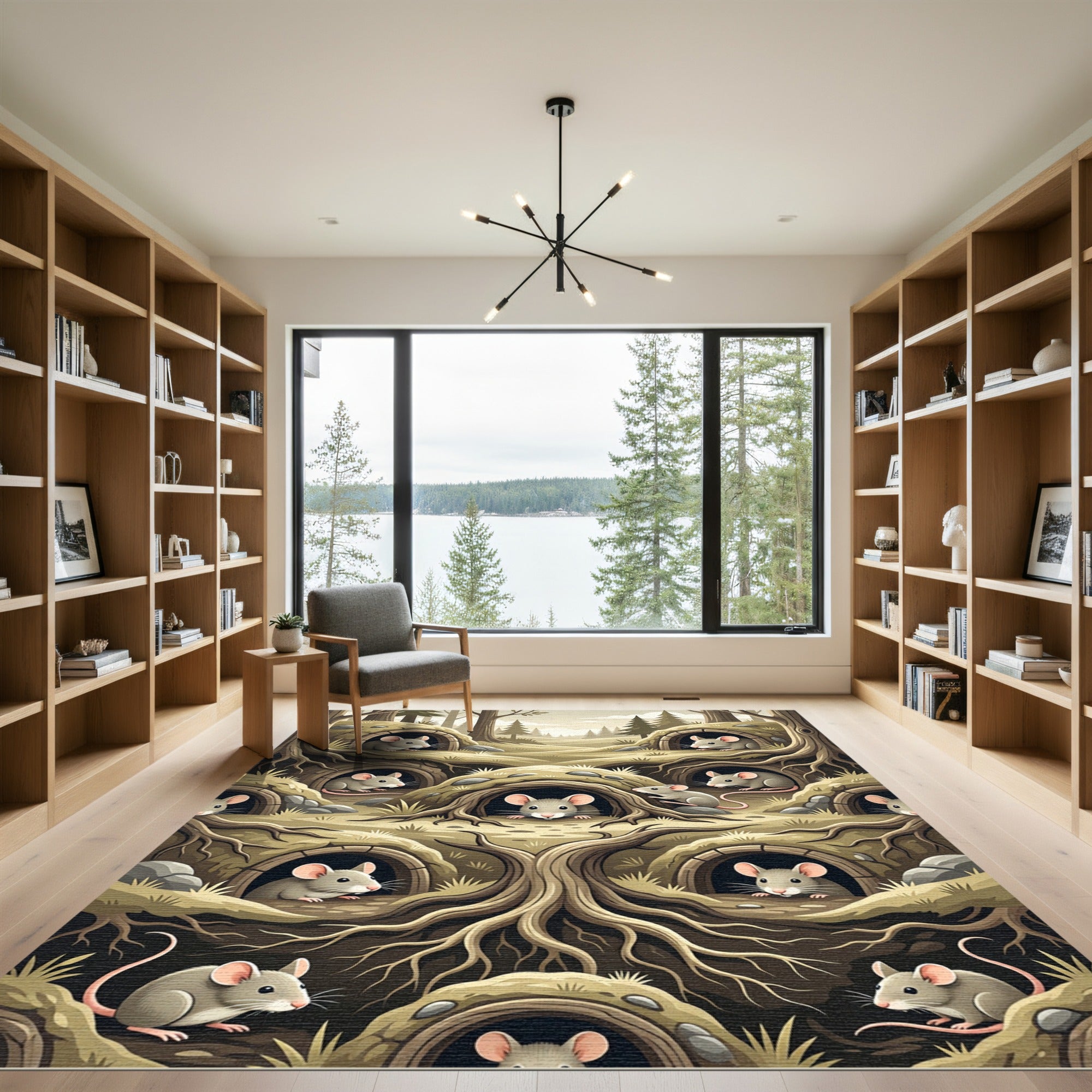 Whimsical Forest Mouse Underground Burrow Rug