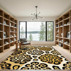Bold Golden Leopard Spot Floral Medallion Rug