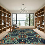 Celestial Geometric Hexagon Teal Copper Rug
