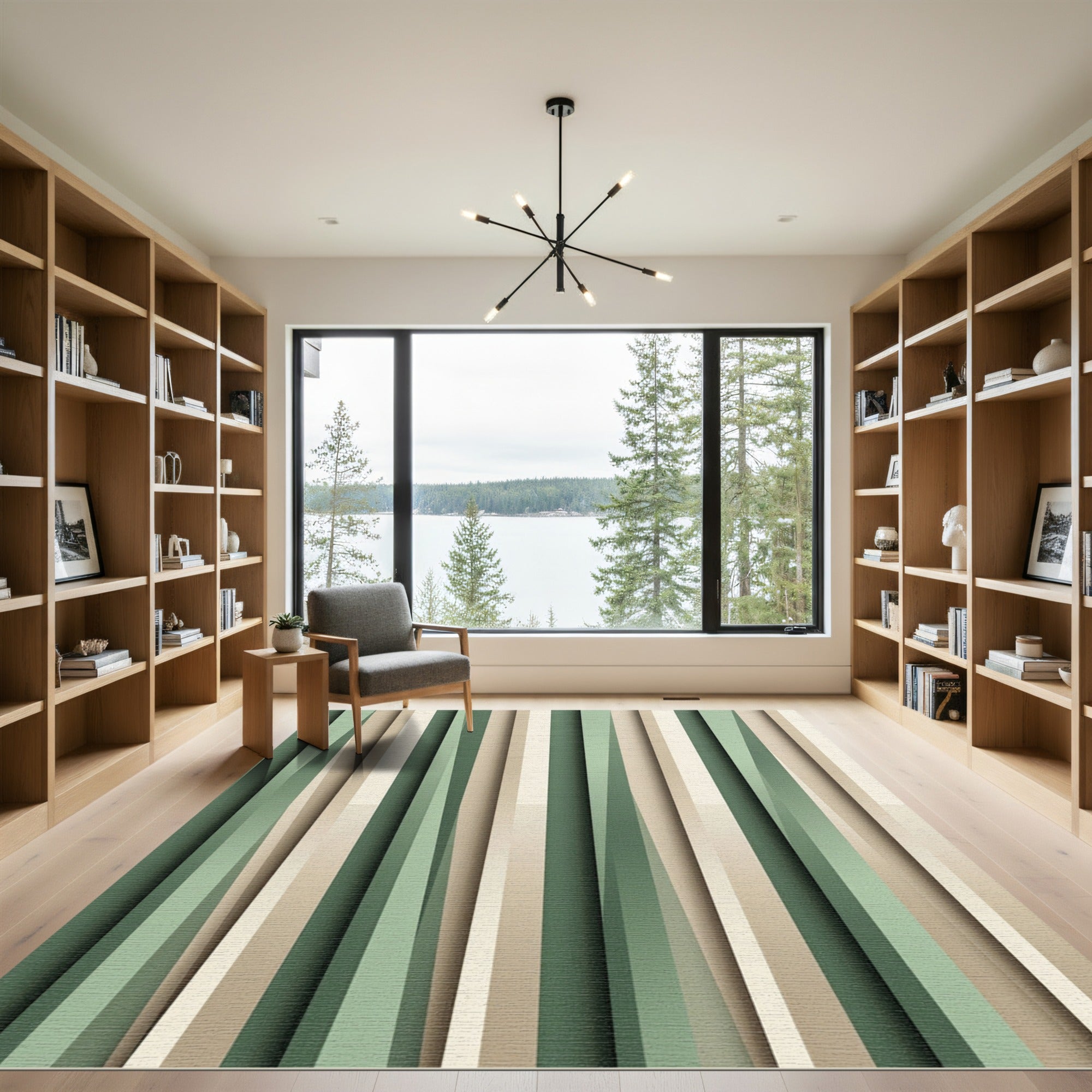 Modern Sage and Neutral Vertical Stripe Rug
