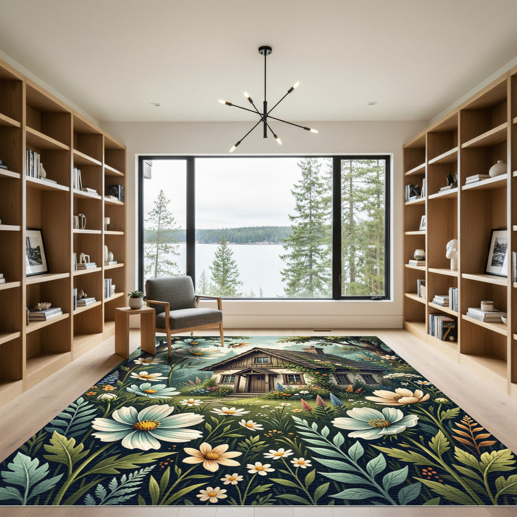 Whimsical Woodland Cottage Floral Meadow Rug