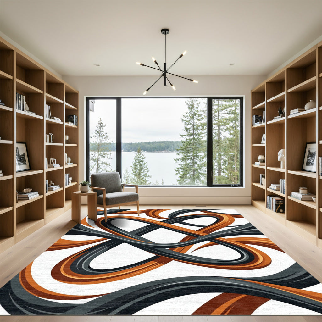 Abstract Intertwined Copper and Slate Flourish Rug