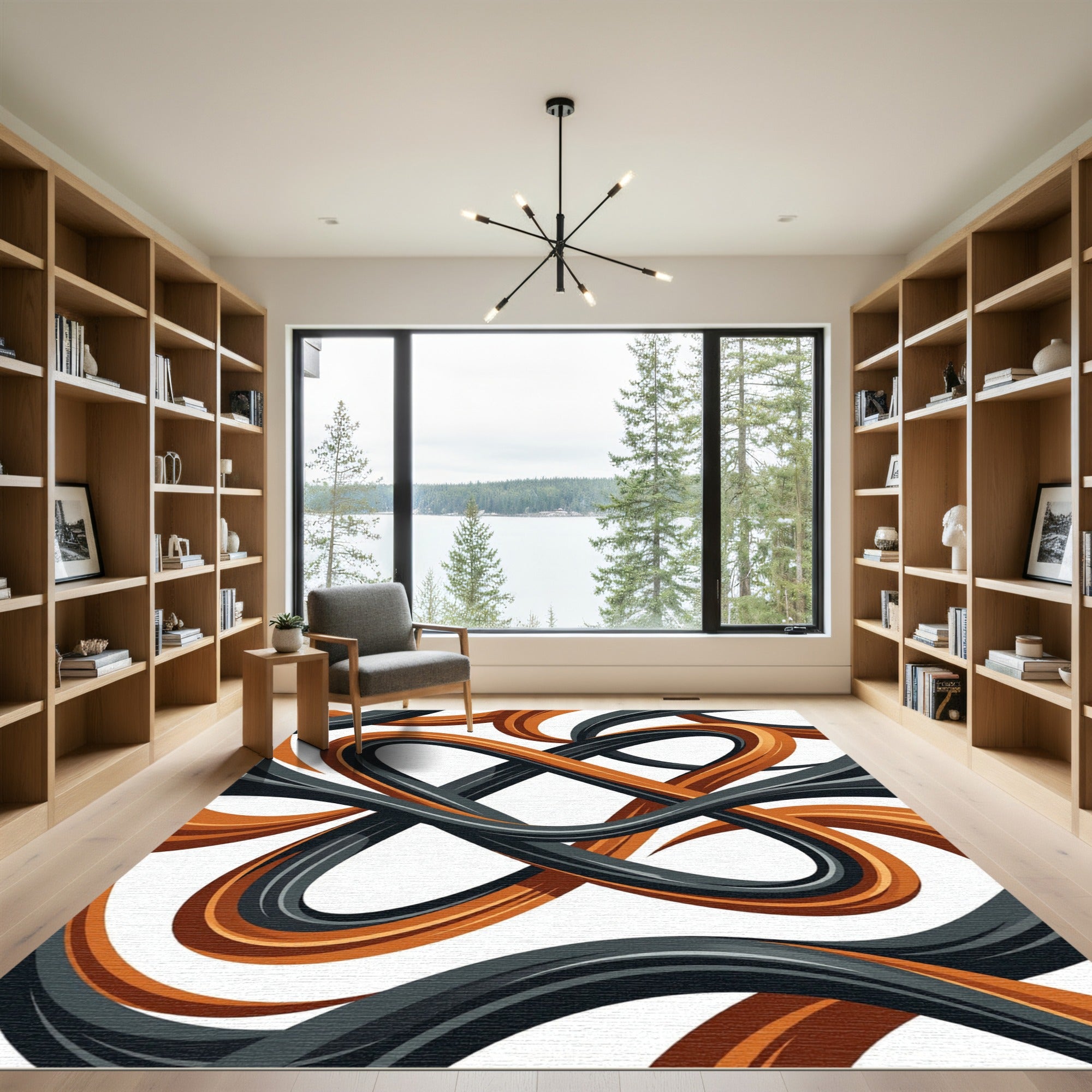 Abstract Intertwined Copper and Slate Flourish Rug