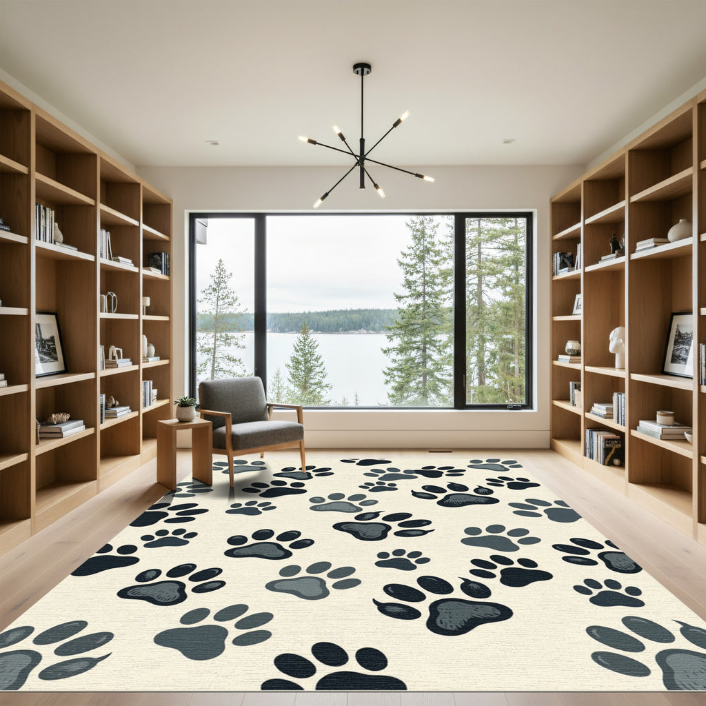 Playful Charcoal Paw Print Accent Rug